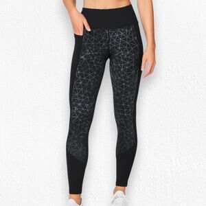 Lululemon Pace Rival Leggings 25” Black Gray Geometric Mesh Print Size 2